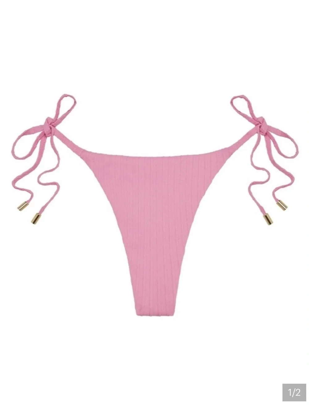 Monday Swimwear Tie-Side Ribbed Azalea Pink Bikini Bottom
